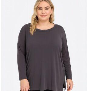 Lou & Grey Long Sleeve Tunic Top XL Gray Soft Lightweight Relaxed Fit